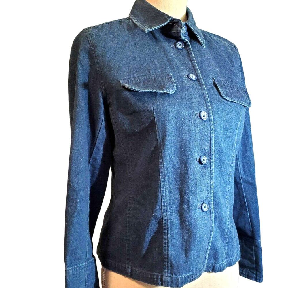 Talbots Petites Blue Denim Collared Jacket Size P (XS) Button Up Classic 90s